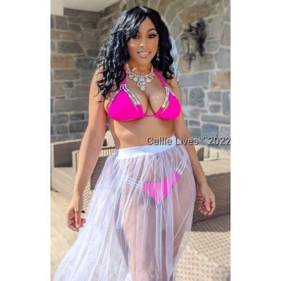 Callie White Mesh: Tulle Swim Sheer CoverUp Maxi Skirt One Size - Picture 9 of 9